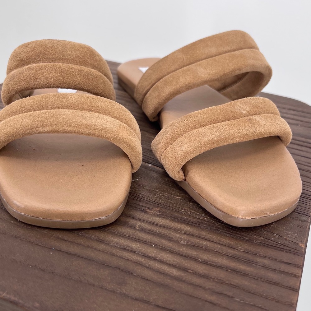 Steve Madden Tan Suede‎ Padded Double Strap Square Toe Slide Sandals 9 - Picture 3 of 7